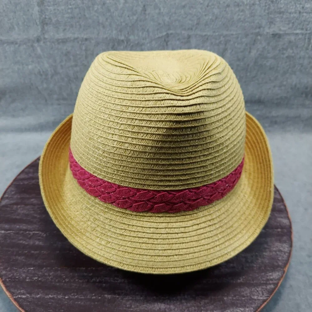 Womens Woven Straw Fedora‎ Hat With Pink Braided Band By Mixit One Size